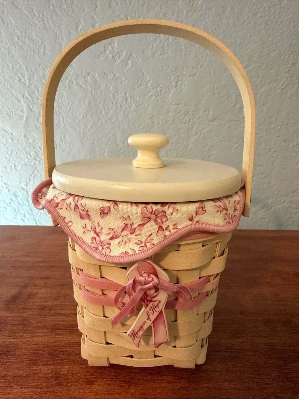 Longaberger Cream and Pink Handwoven Basket